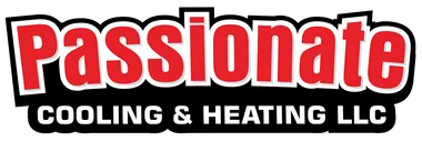Logo for Passionate Cooling & Heating LLC, featuring the word "Passionate" in bold red letters and "Cooling & Heating LLC" in white below on a black background.